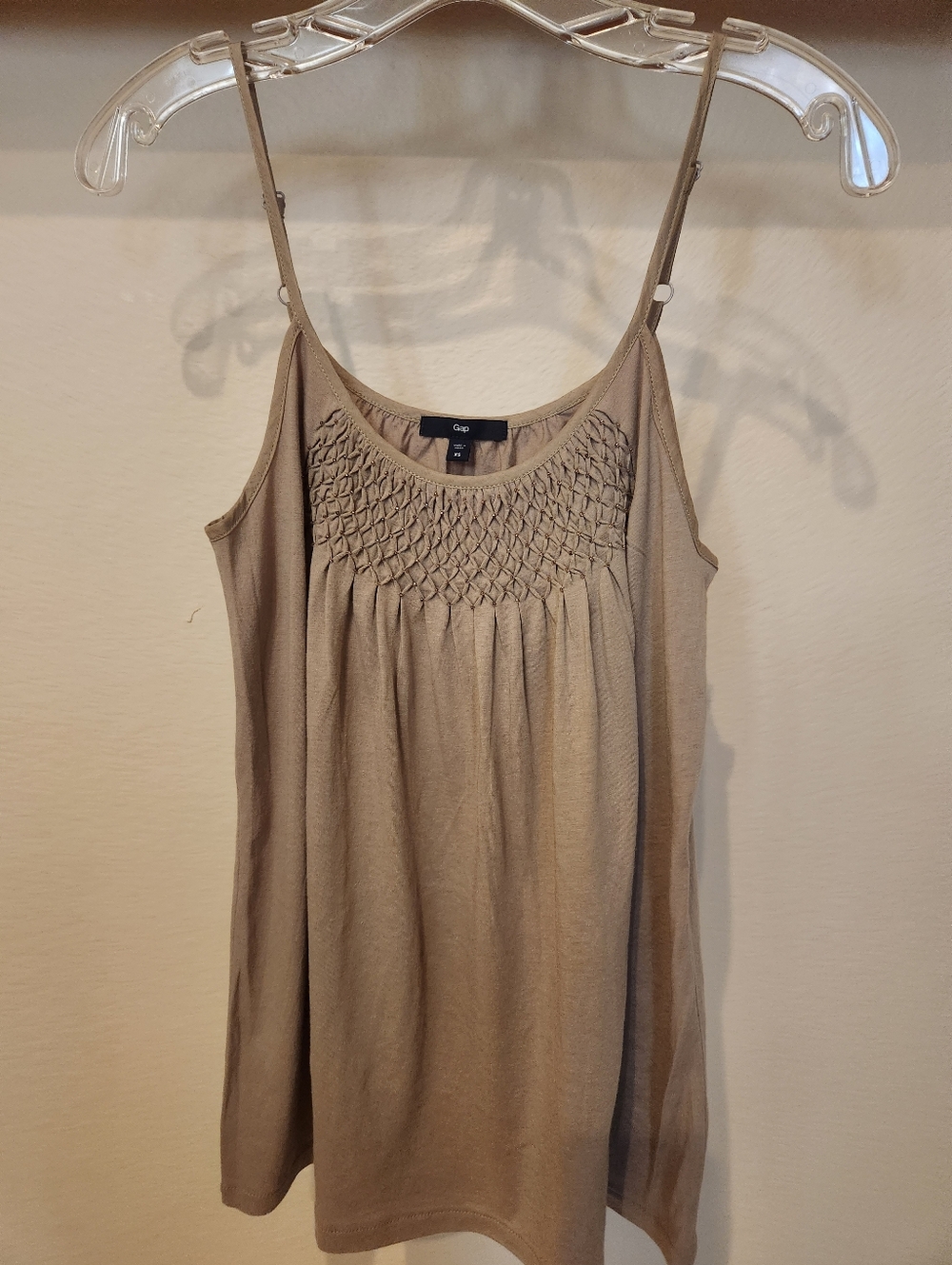 GAP Beige Smocked Soft Beaded Accent Camisole Tank